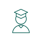 Icon, dark green, person with graduation cap