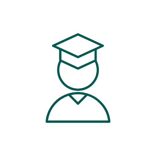 Icon, dark green, person with graduation cap