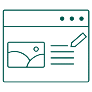 Icon of a computer screen with a mouse hovering over text on the right